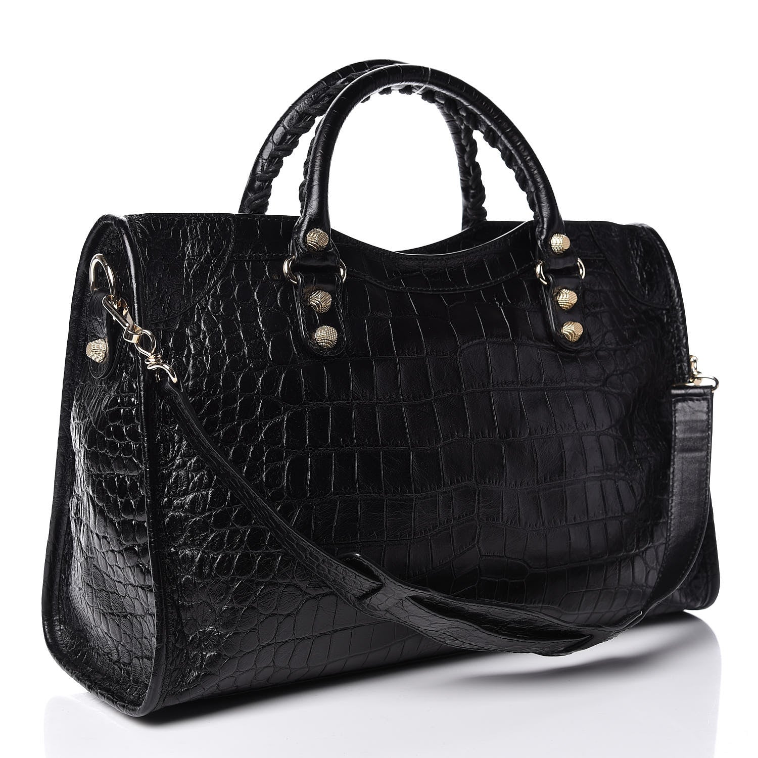Balenciaga Calfskin Crocodile Embossed Giant 12 Gold Hardware City Black 3 of 9