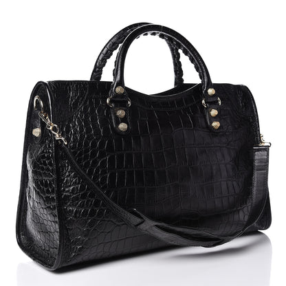Balenciaga Calfskin Crocodile Embossed Giant 12 Gold Hardware City Black 3 of 9