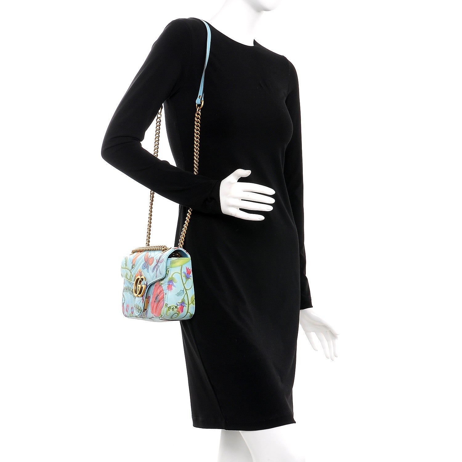 Gucci X UNSKILLED WORKER Calfskin Matelasse Flora Painted Small GG Marmont Shoulder Bag Cloudy Blue Multicolor 2 of 7