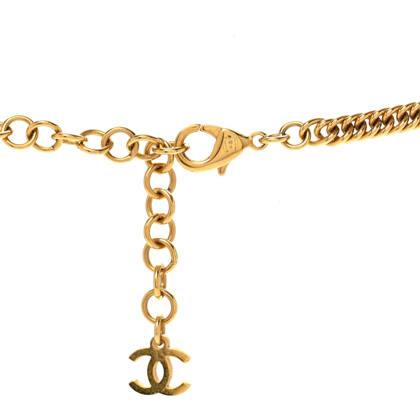 Metal Enamel Denim CC No 5 Necklace Gold Blue
