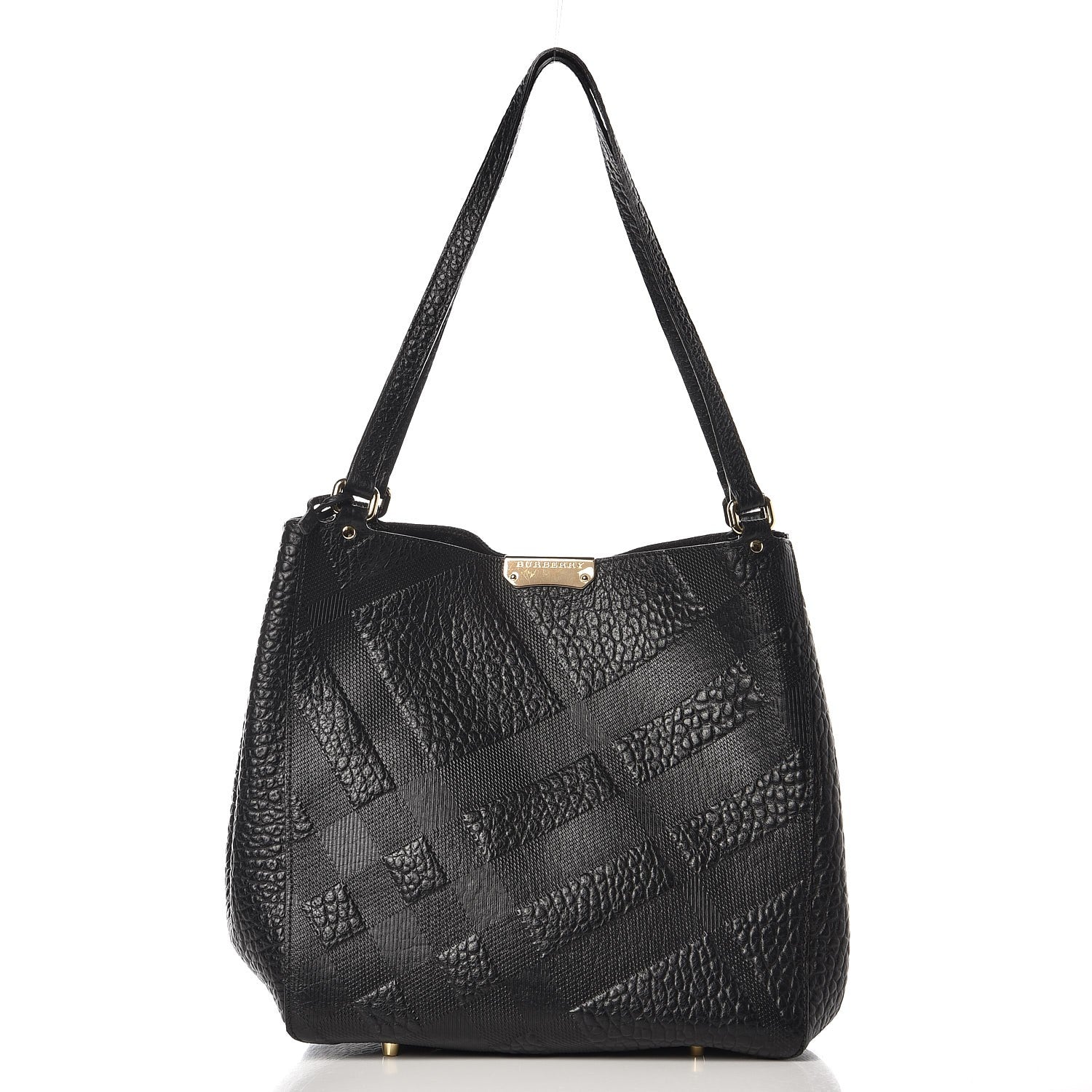 Burberry Signature Grain Calfskin Check Embossed Small Canterbury Tote Black 1 of 8