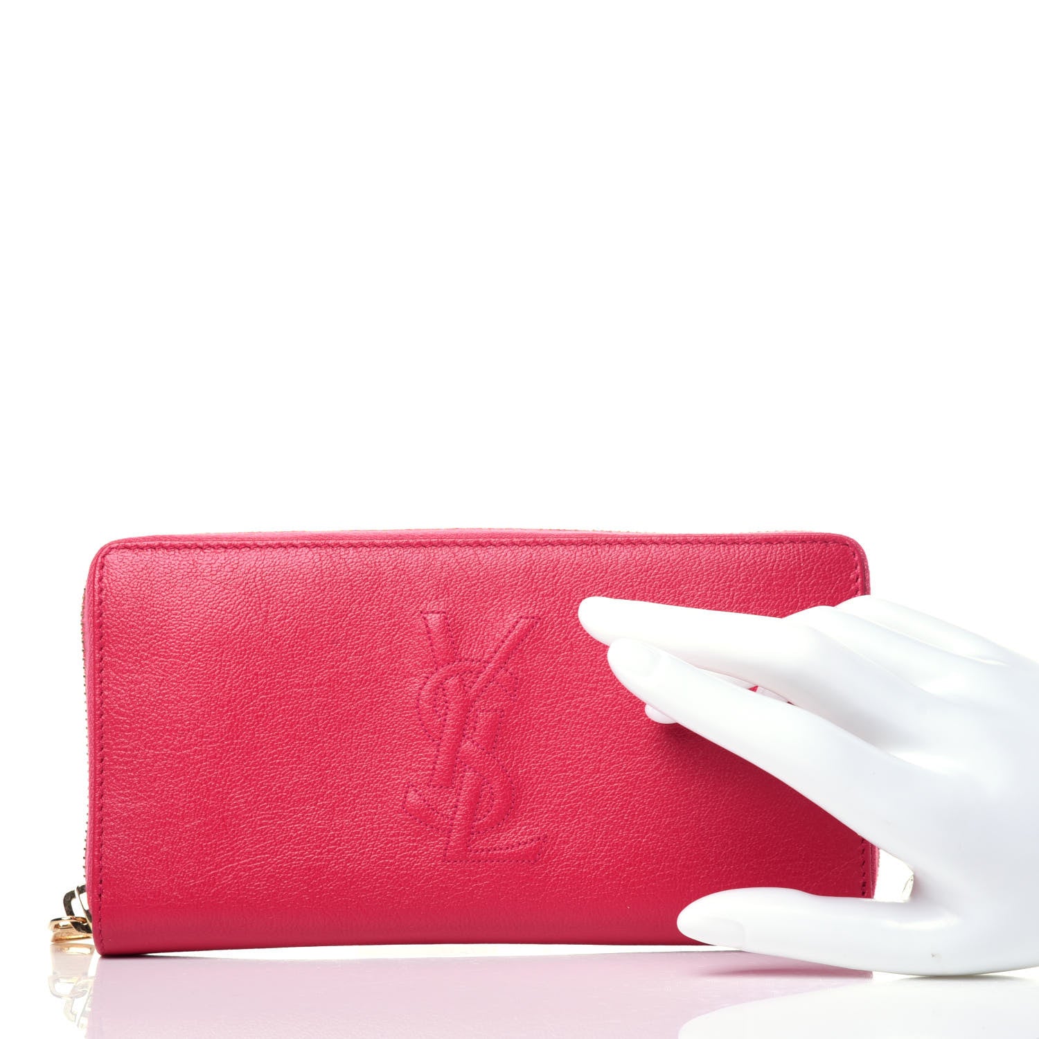 Saint Laurent Chevre Belle De Jour Zip Around Wallet Fuchsia 2 of 9