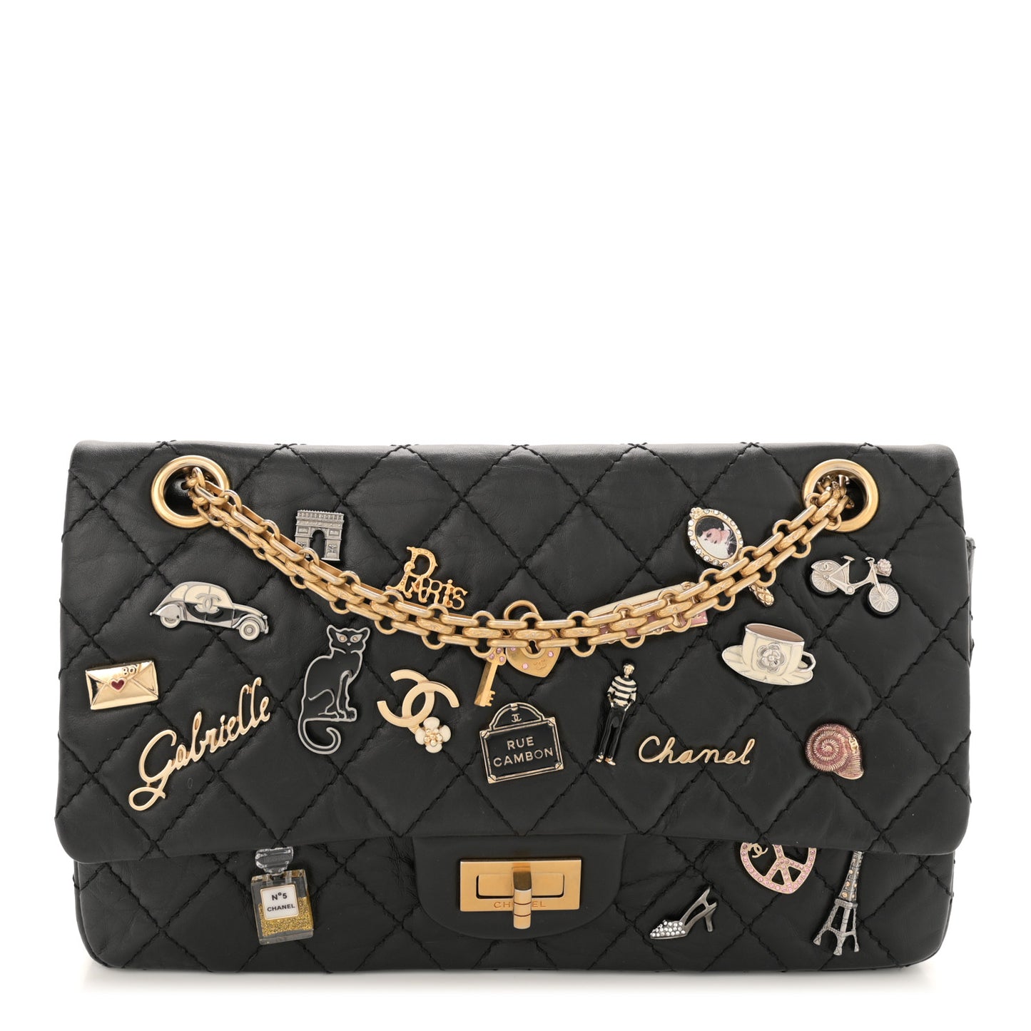 Aged Calfskin Lucky Charms 2.55 Reissue 225 Flap Black
