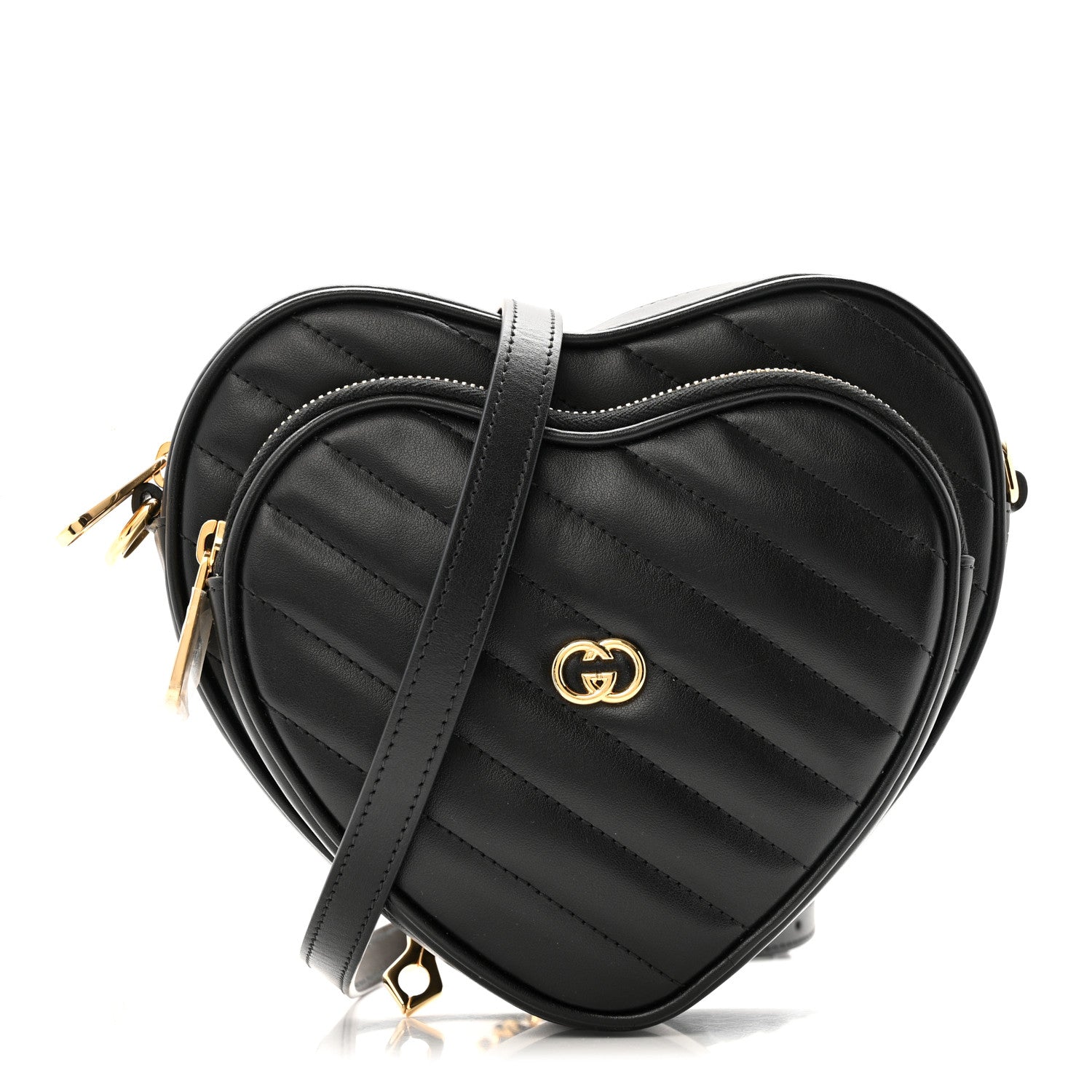 Gucci Calfskin Matelasse Diagonal Mini Interlocking G Heart Shoulder Bag Black 1 of 13
