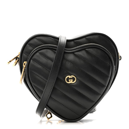 Gucci Calfskin Matelasse Diagonal Mini Interlocking G Heart Shoulder Bag Black 1 of 13