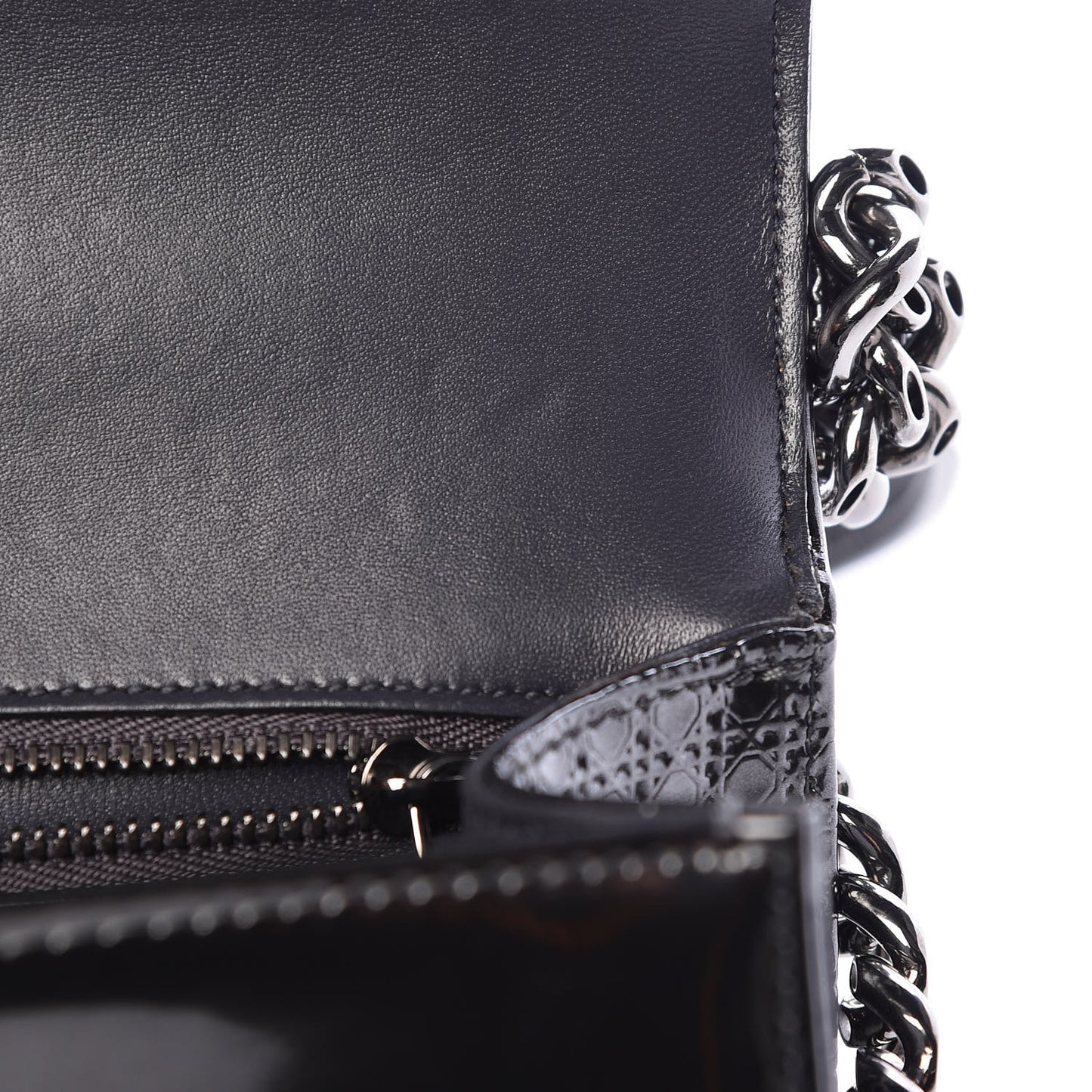 Metallic Patent Micro-Cannage Small Diorama Flap Bag Onyx Black