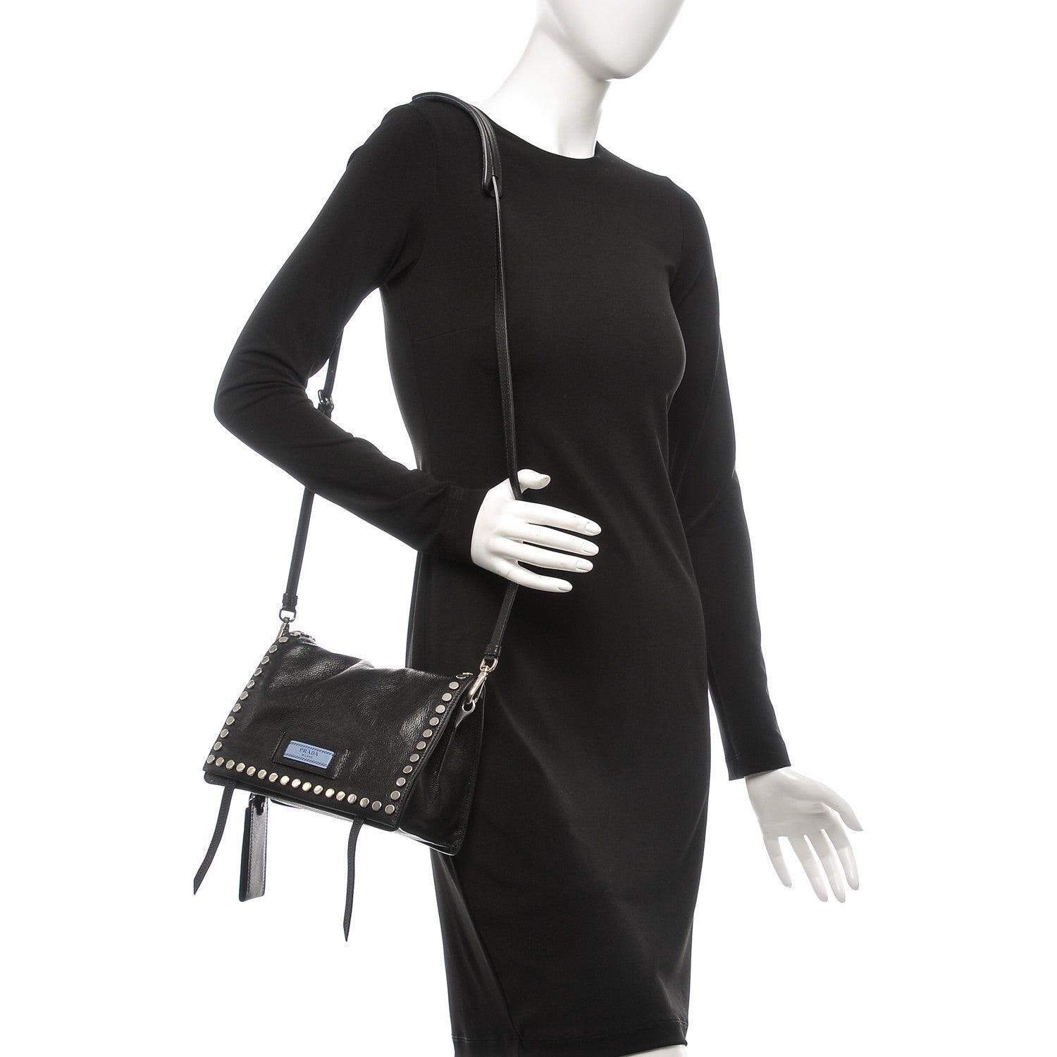 Prada Glace Calf Studded Etiquette Flap Nero Black 2 of 7