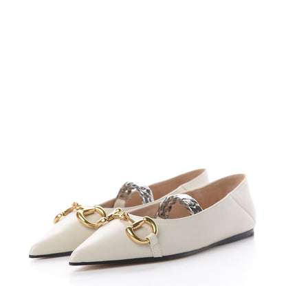 Gucci Nappa Lumiere Deva Horsebit Chain Embellished Flats 36 Dusty White 7 of 14
