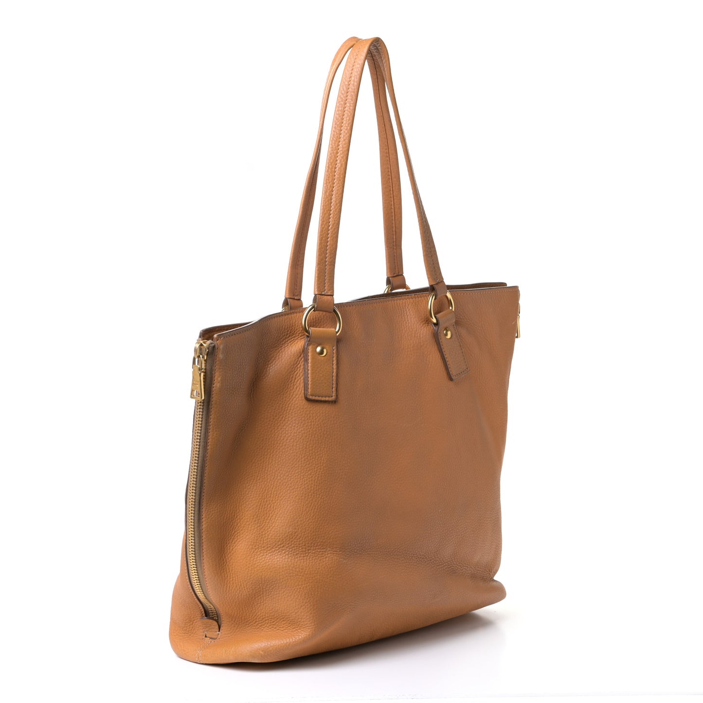 Vitello Daino Side Zip Shopping Tote Caramel