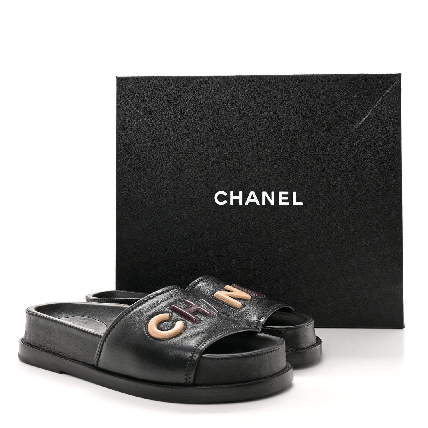 Chanel Lambskin Cha-Nel Mule Sandals 37 Black Multicolor 12 of 12