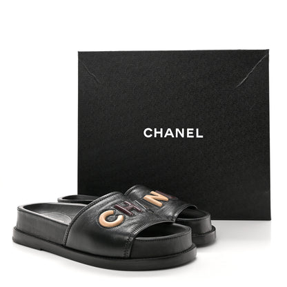 Chanel Lambskin Cha-Nel Mule Sandals 37 Black Multicolor 12 of 12