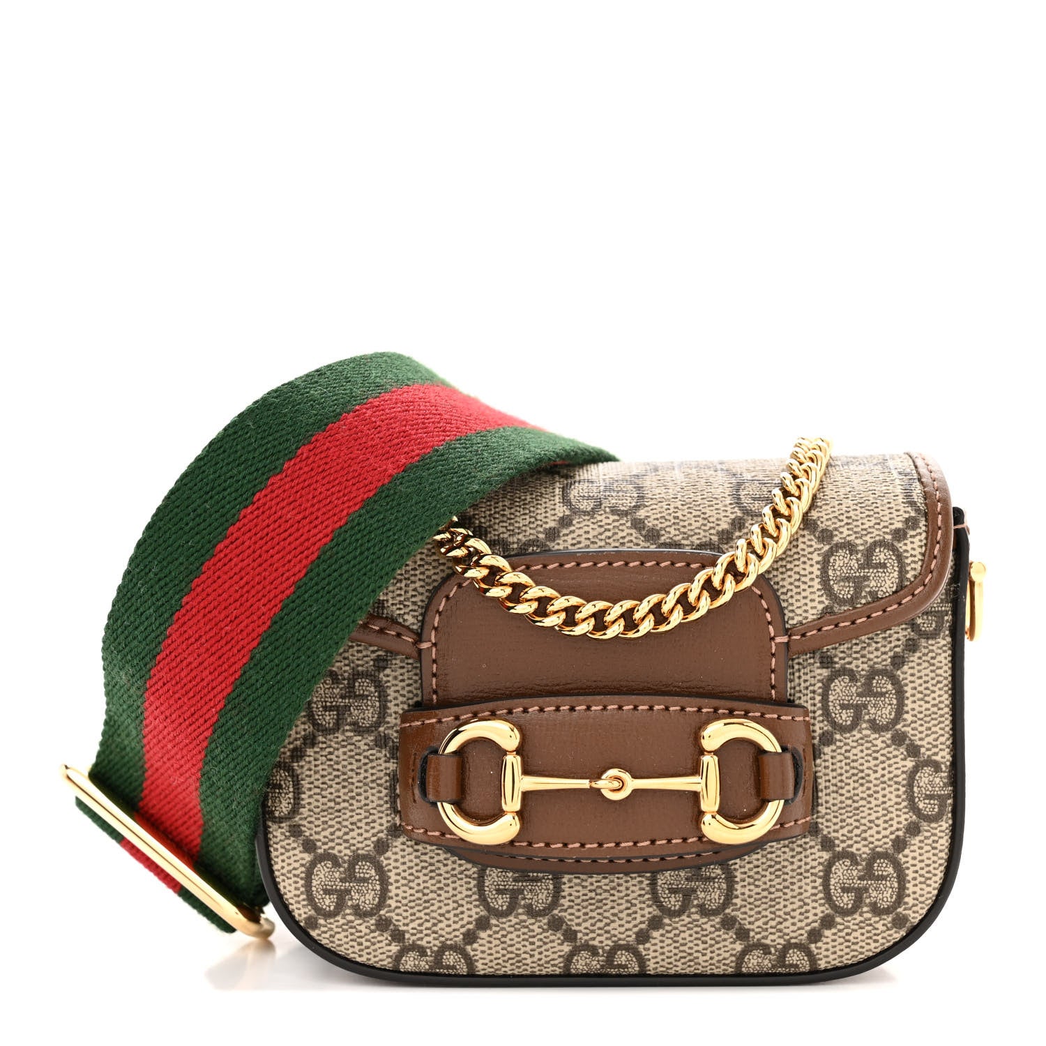 Gucci GG Supreme Monogram Azalea Calfskin Web Horsebit 1955 Wallet On Strap Beige Ebony Brown Sugar 1 of 9