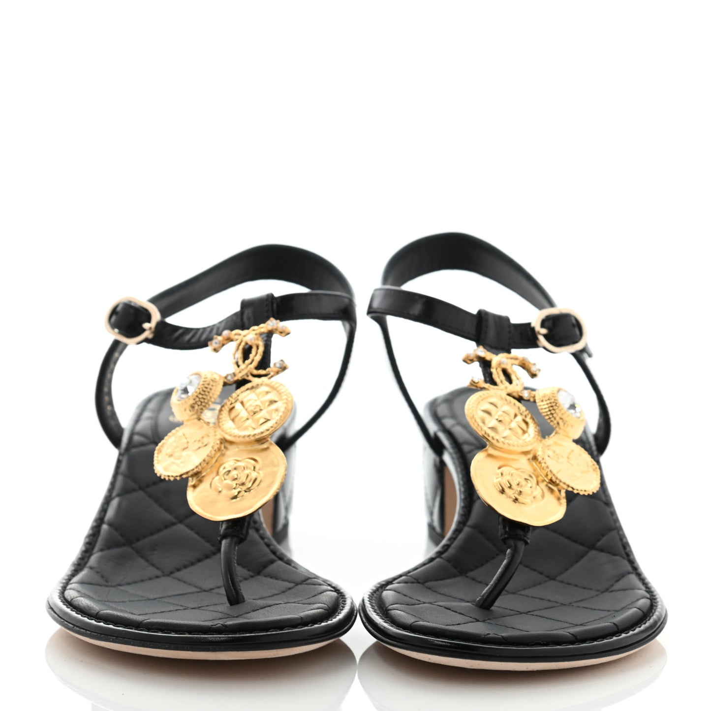 Calfskin Medallion CC Thong Sandals 36 Black