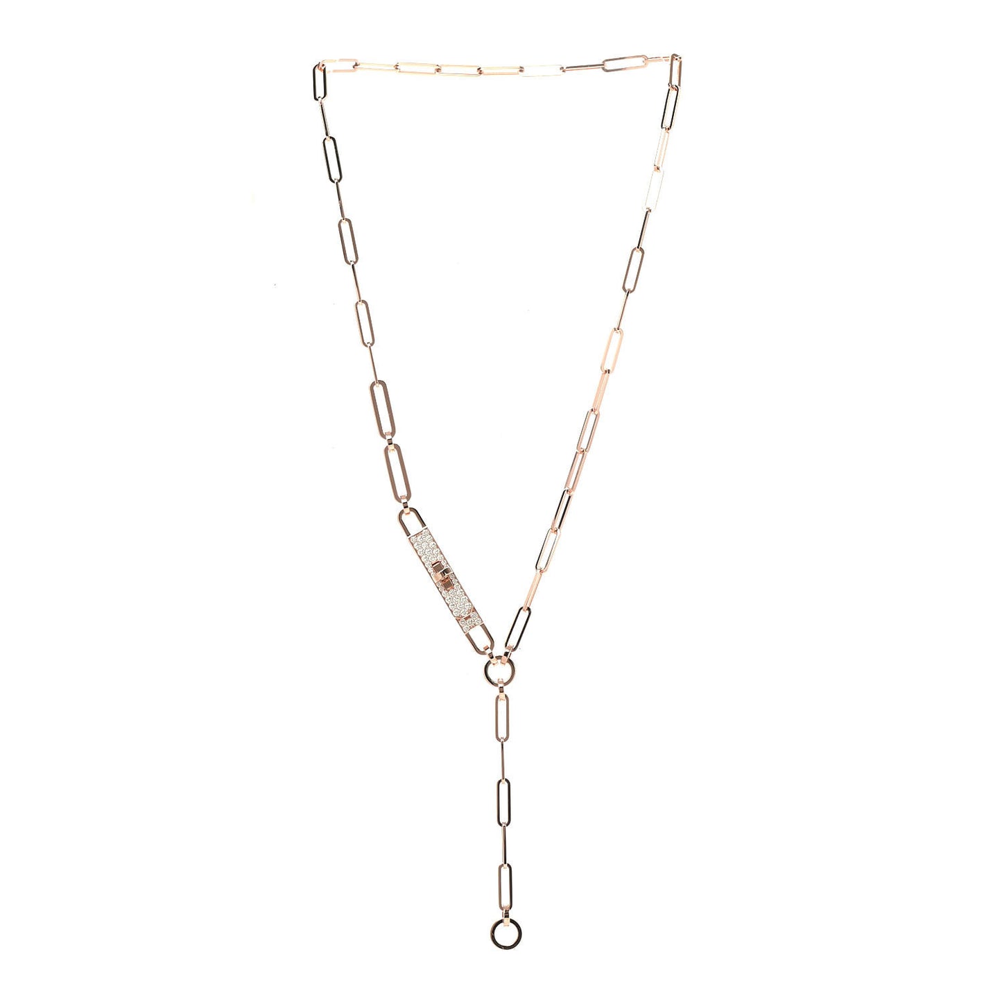 18K Rose Gold Diamond Pave PM Kelly Chaine Lariat Necklace ST