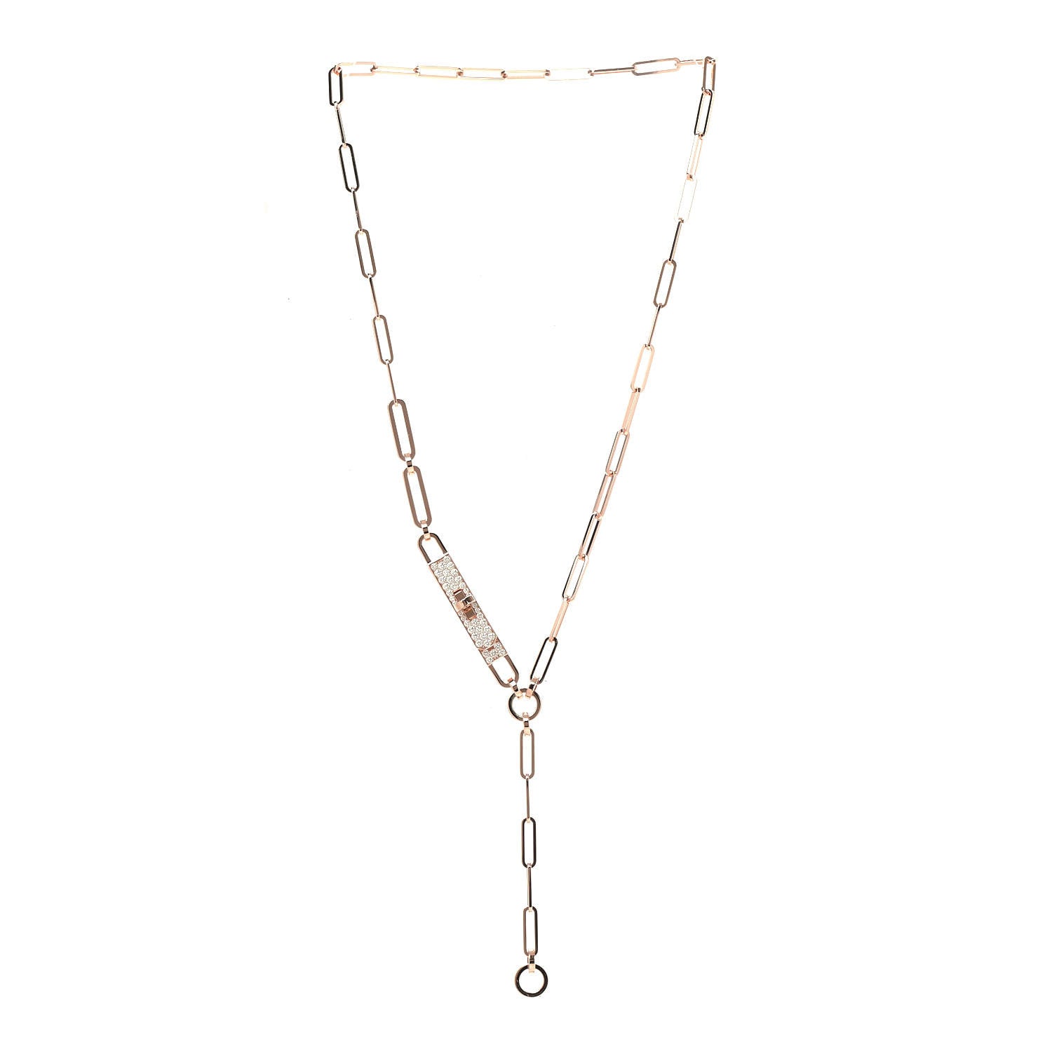Hermes 18K Rose Gold Diamond Pave PM Kelly Chaine Lariat Necklace ST 3 of 6