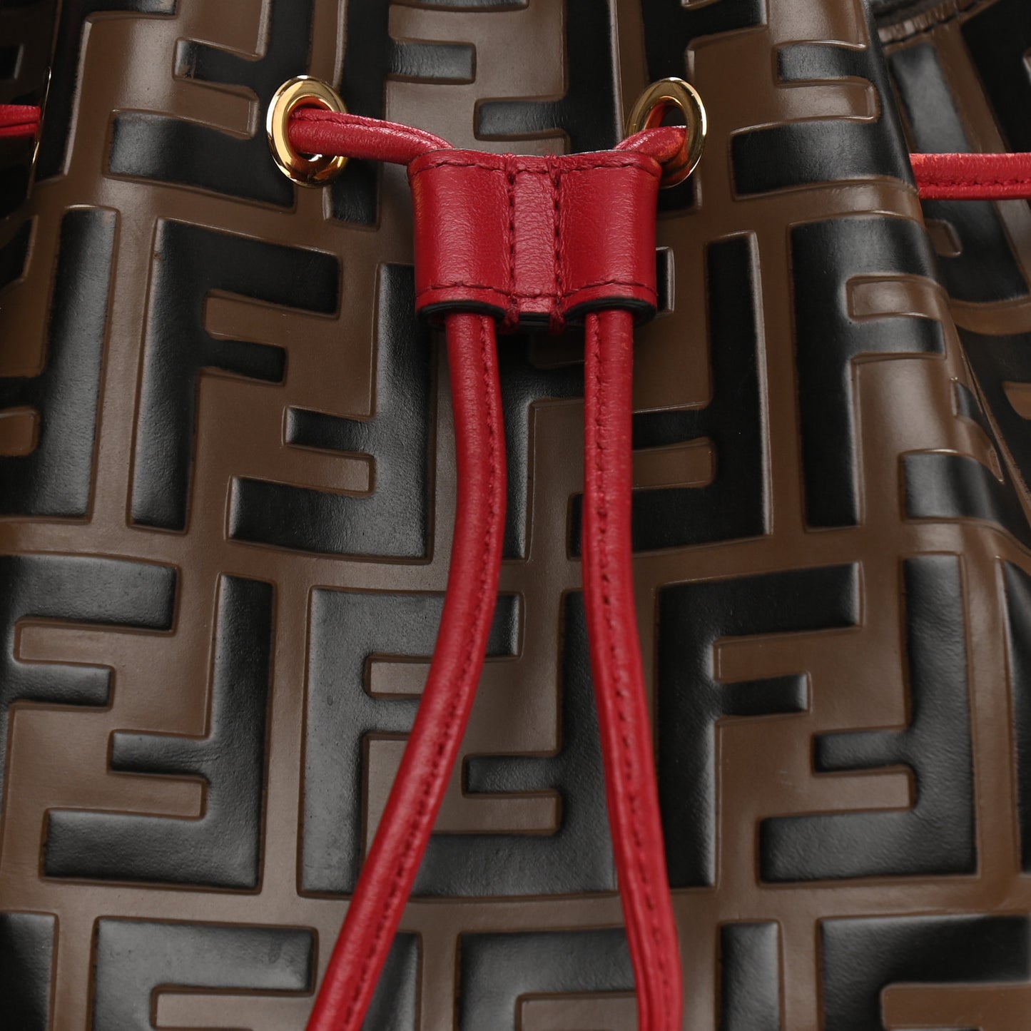 Vitello Grace F is Fendi Bi-Color FF 1974 Embossed Grande Mon Tresor Bucket Bag Maya Black Fragola