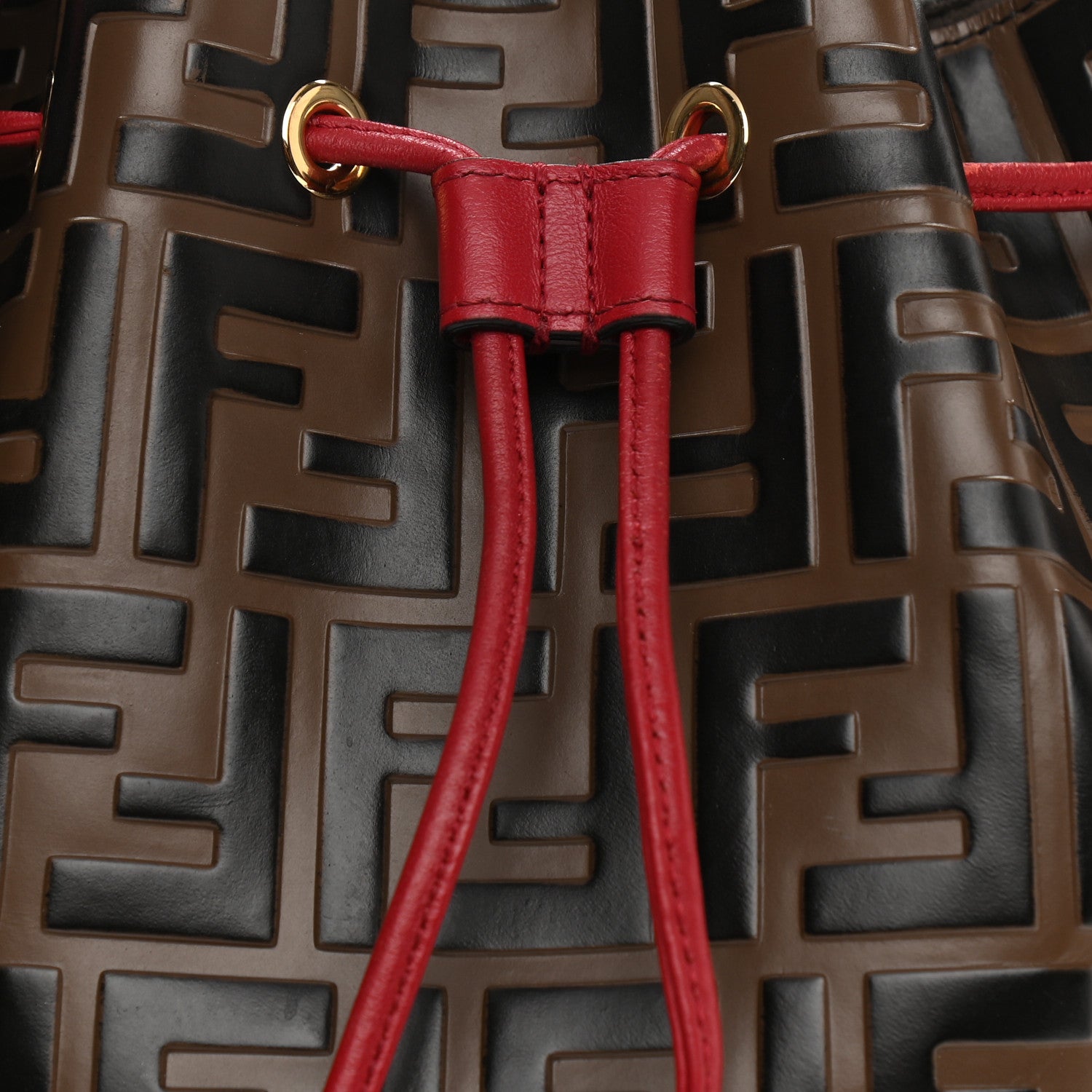 Fendi Vitello Grace F is Fendi Bi-Color FF 1974 Embossed Grande Mon Tresor Bucket Bag Maya Black Fragola 6 of 10