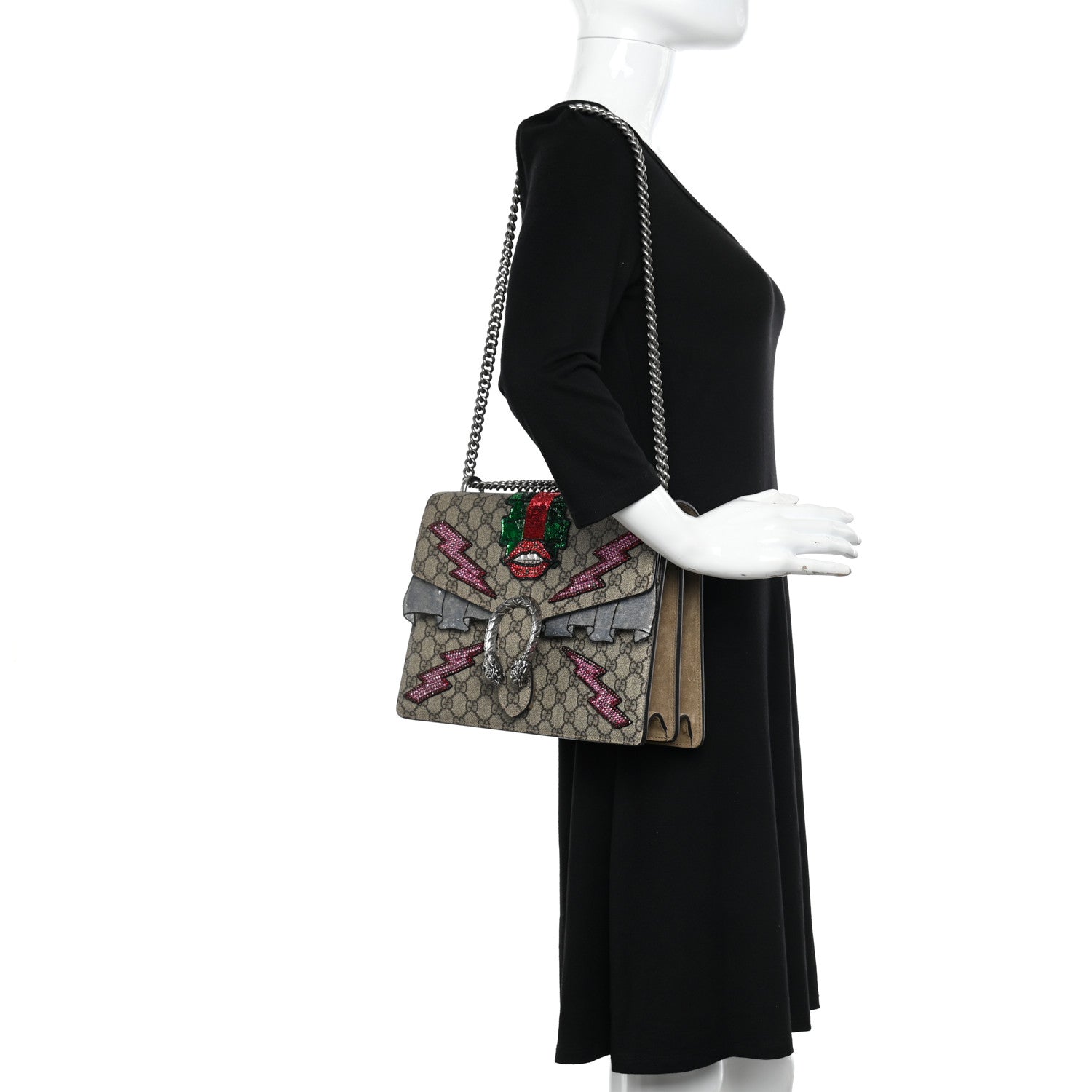 Gucci GG Supreme Monogram Lightning Embroidered Medium Dionysus Shoulder Bag Beige 2 of 12