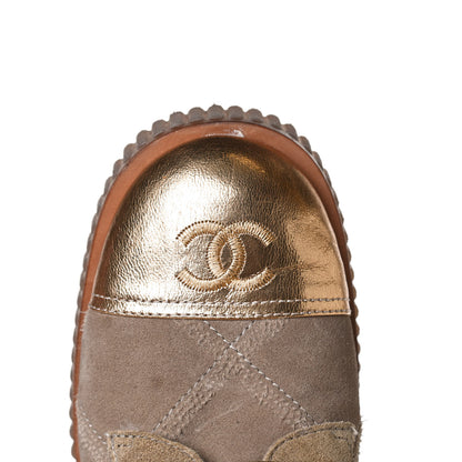 Chanel Suede Calfskin Velvet Quilted CC Combat Boots 37 Beige Yellow Gold 9 of 11