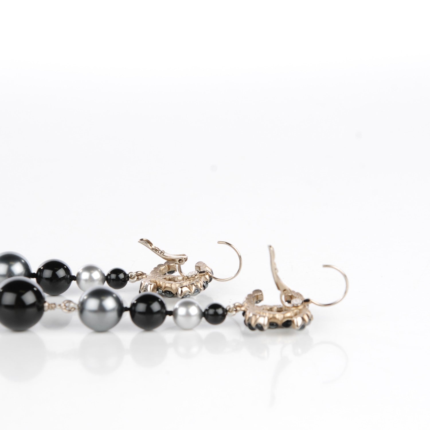 Chanel Pearl Bead CC Drop Earrings Grey Black 3 of 5