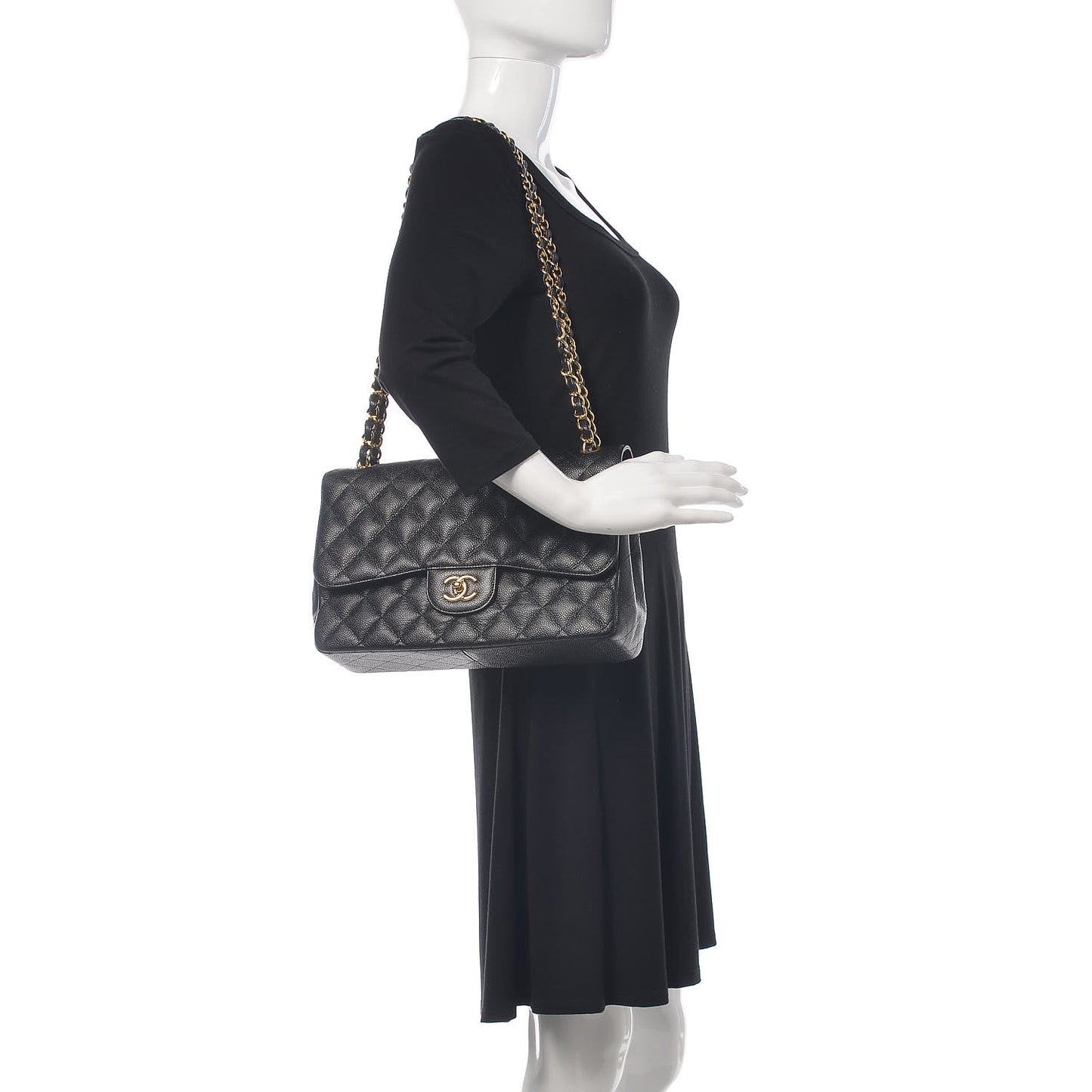 Caviar Quilted Jumbo Double Flap Black