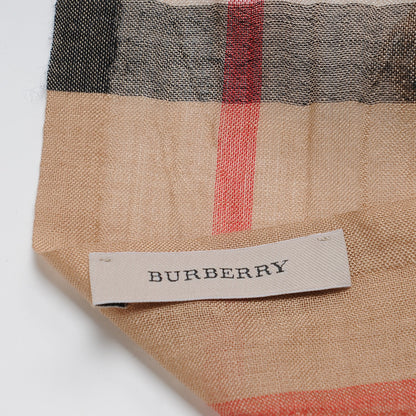 Burberry Wool Silk House Check Lightweight Scarf Camel 4 of 4