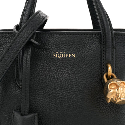Alexander McQueen Pebbled Calfskin Mini Skull Padlock Zip Around Tote Black 8 of 13