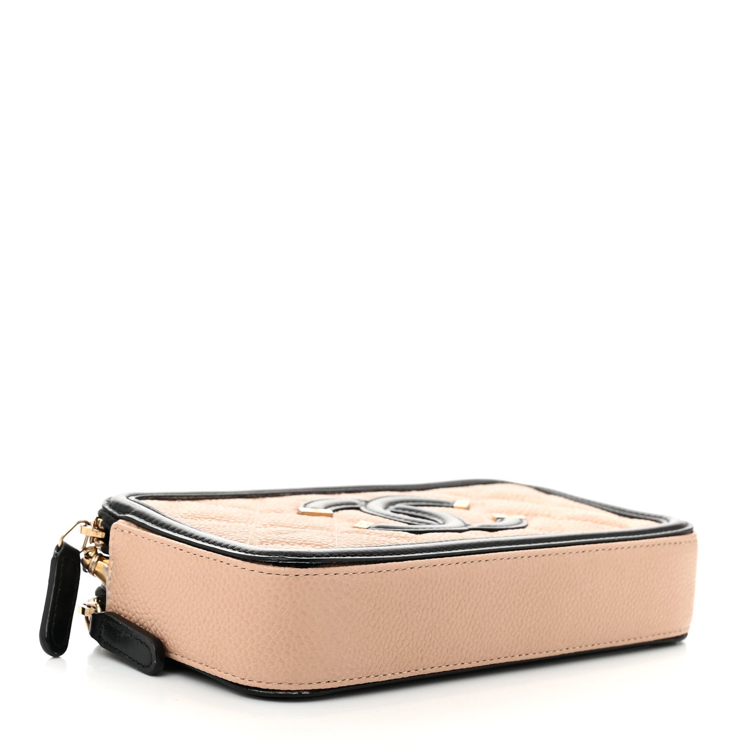 Caviar Quilted CC Filigree Clutch With Chain Beige Black