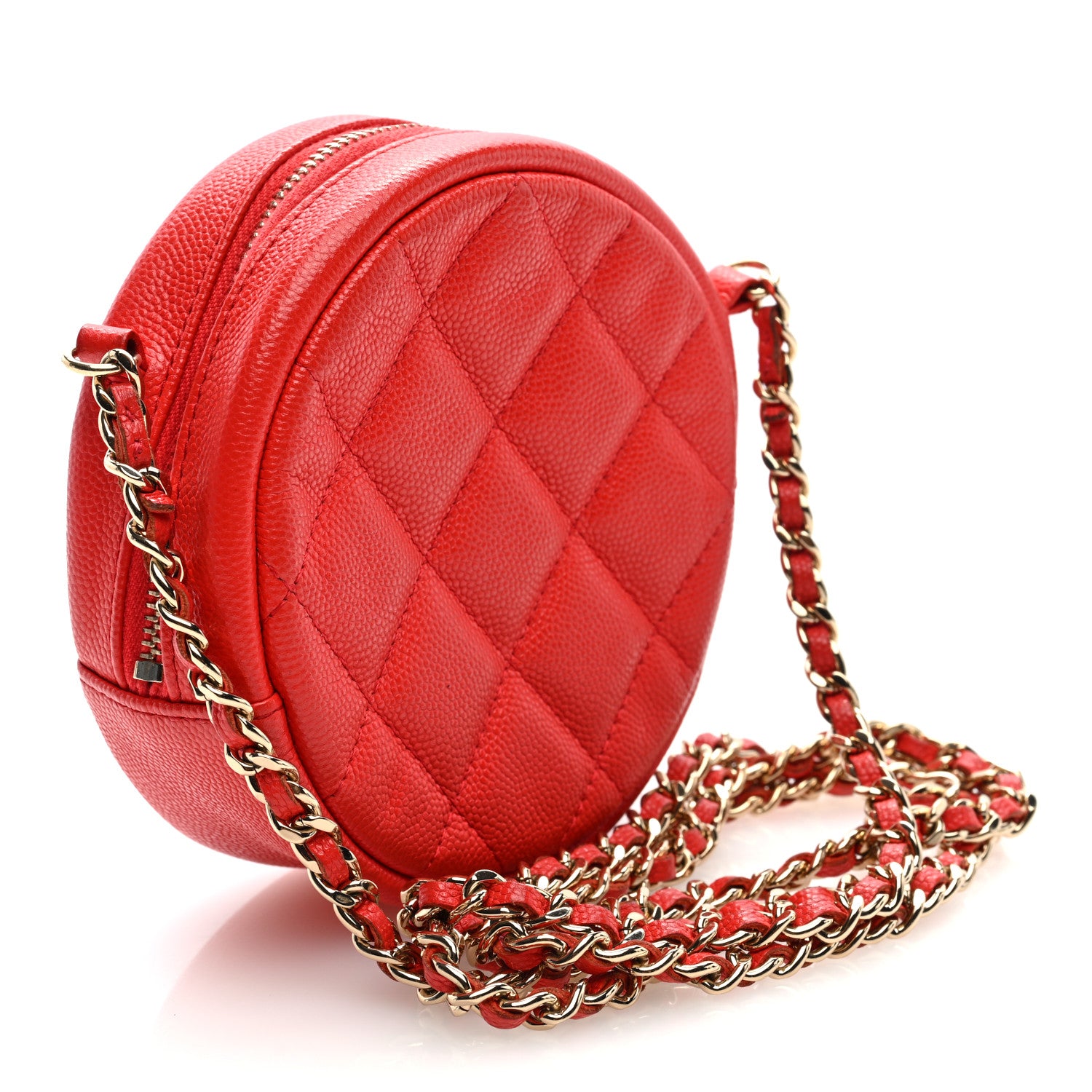 Chanel Caviar Quilted Round Clutch With Chain Red 3 of 10
