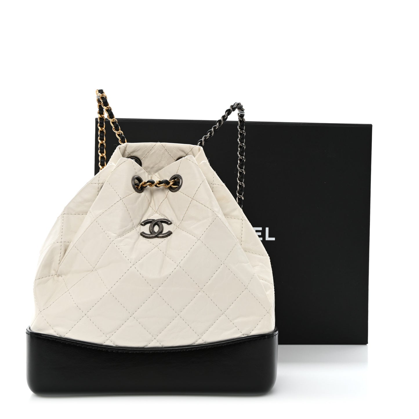 Aged Calfskin Quilted Small Gabrielle Backpack Black White