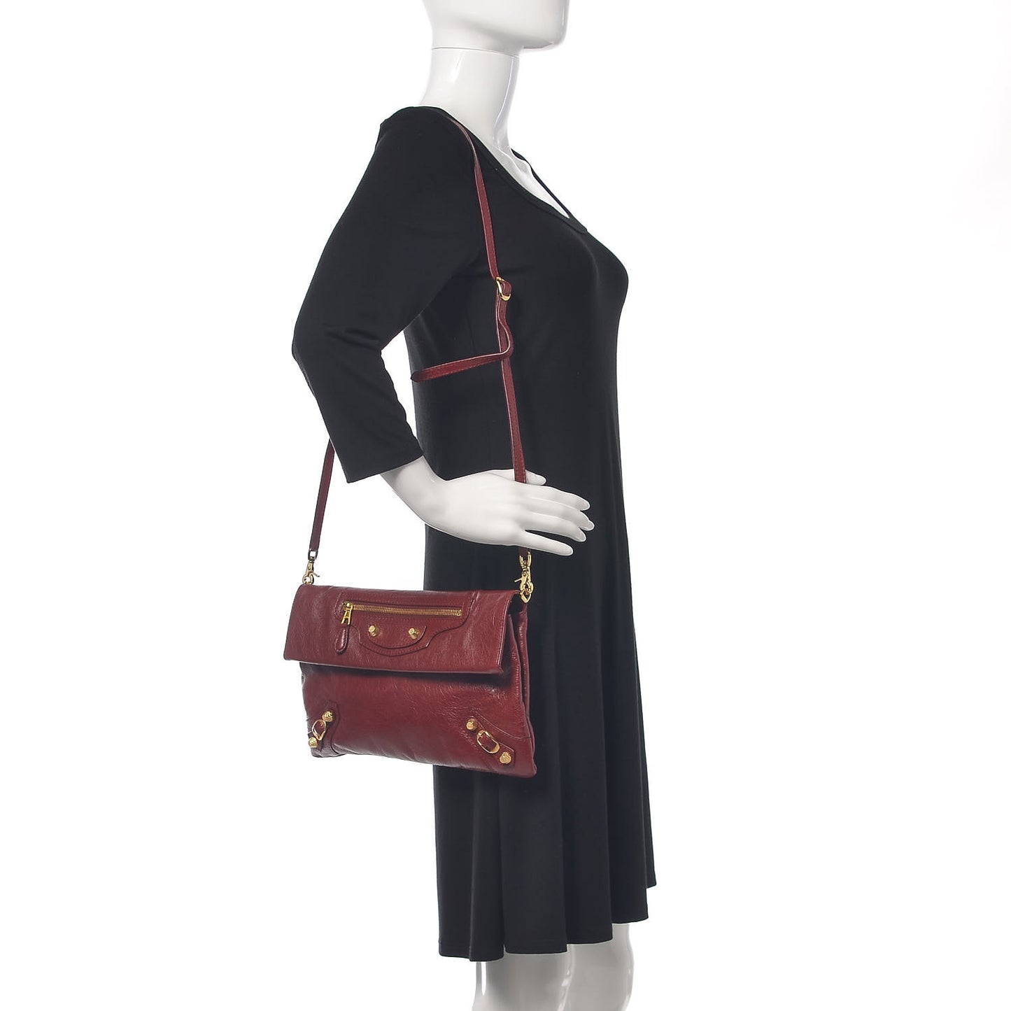 Agneau Giant 12 Gold Hardware Envelope Strap Clutch Rouge Cerise