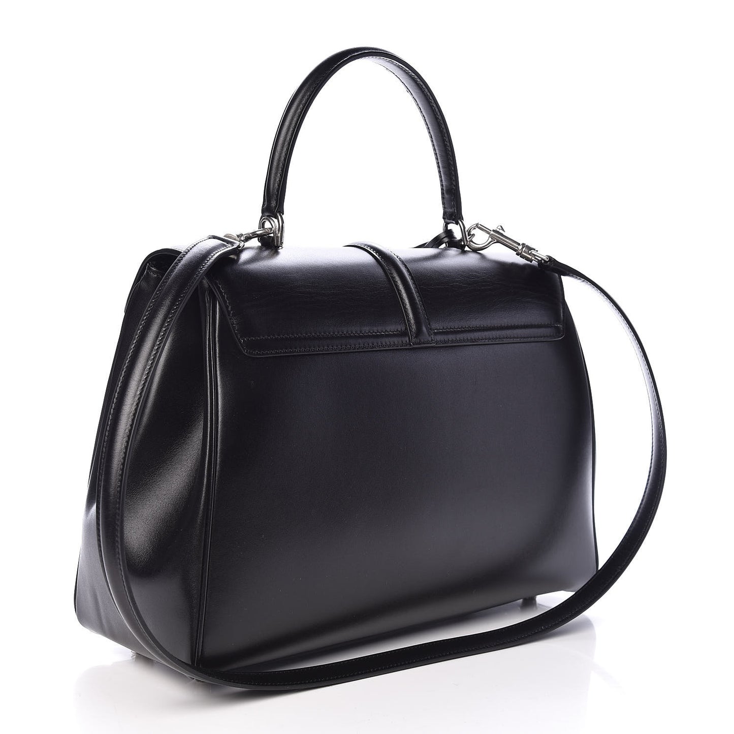 Satinated Calfskin Medium 16 Top Handle Bag Black