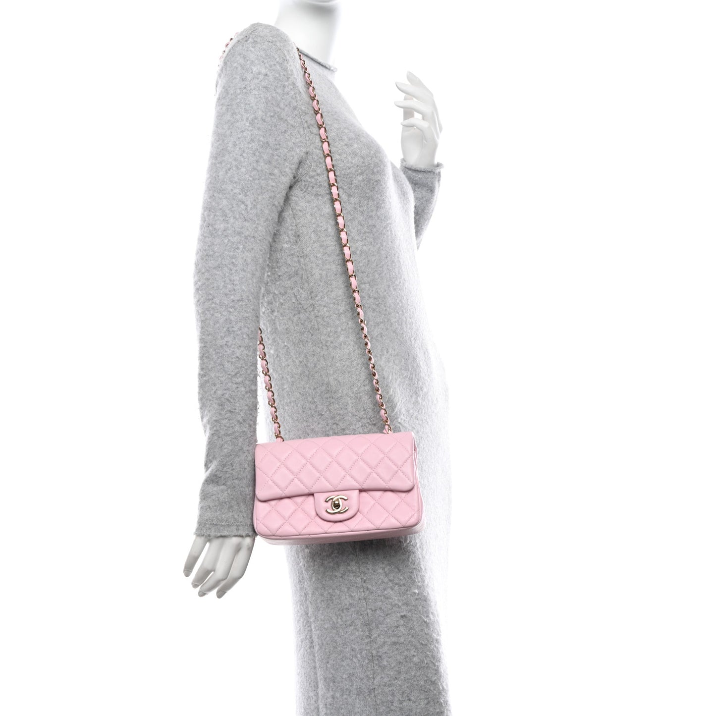 Lambskin Quilted Mini Rectangular Flap Light Pink