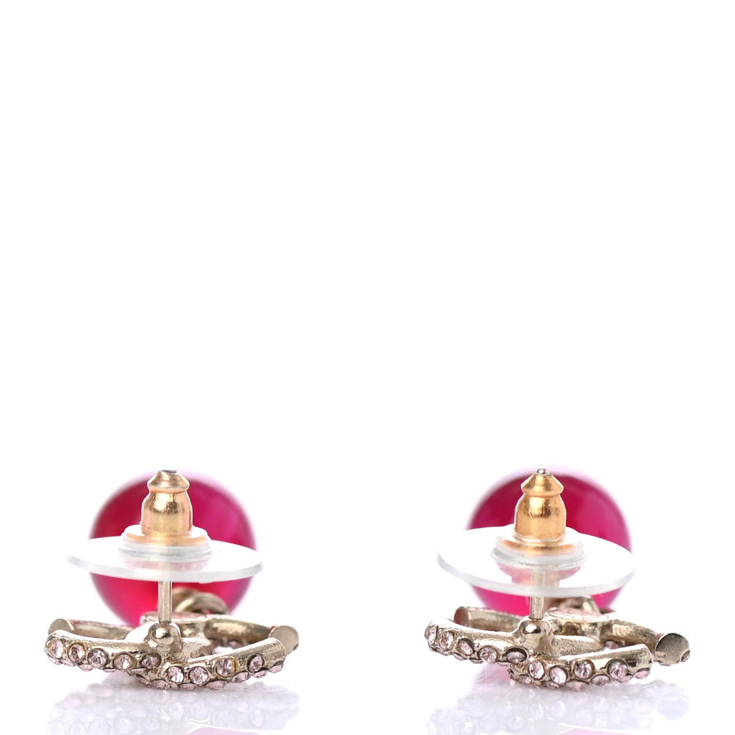 Chanel Crystal Bead CC Drop Earrings Pink Silver 3 of 4