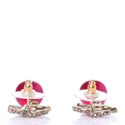 Chanel Crystal Bead CC Drop Earrings Pink Silver 3 of 4