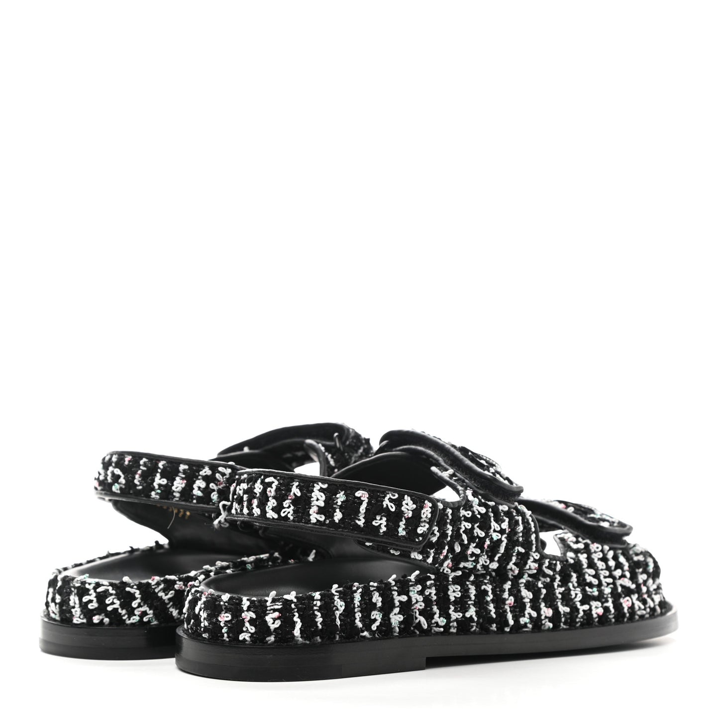 Tweed Lambskin Dad Sandals 38 Black White