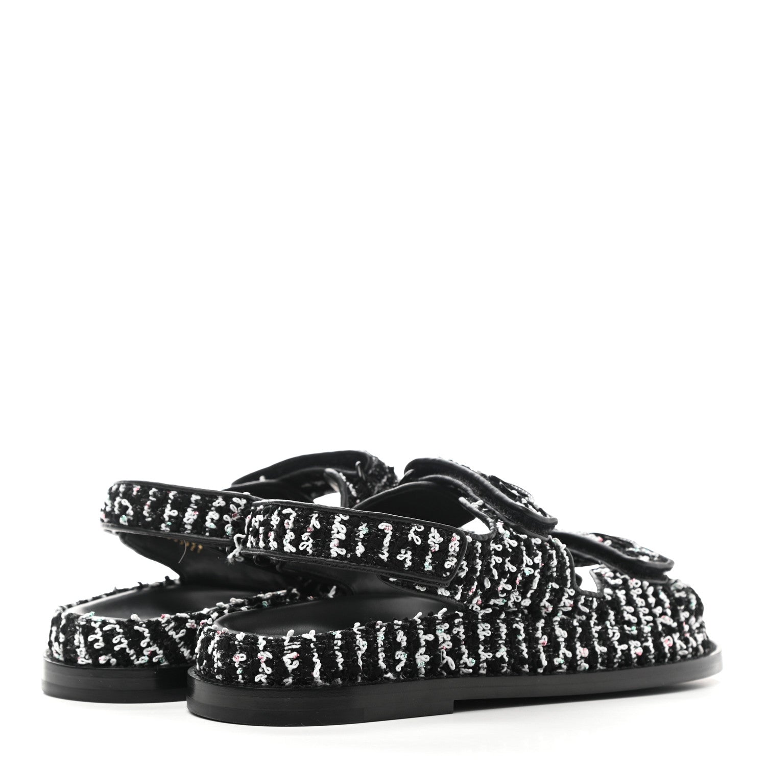 Chanel Tweed Lambskin Dad Sandals 38 Black White 4 of 9