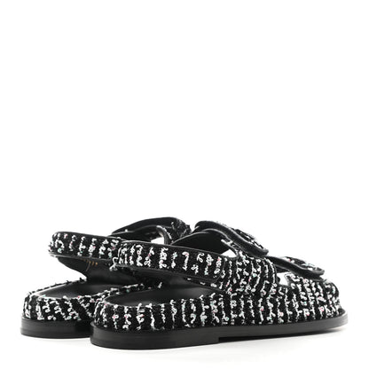 Chanel Tweed Lambskin Dad Sandals 38 Black White 4 of 9