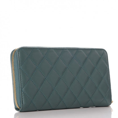 Chanel Lambskin Quilted Large Gusset Zip Around Wallet Blue 3 of 9