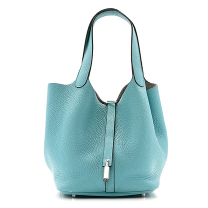 Hermes Taurillon Clemence Picotin Lock 22 MM Bleu Atoll 1 of 12