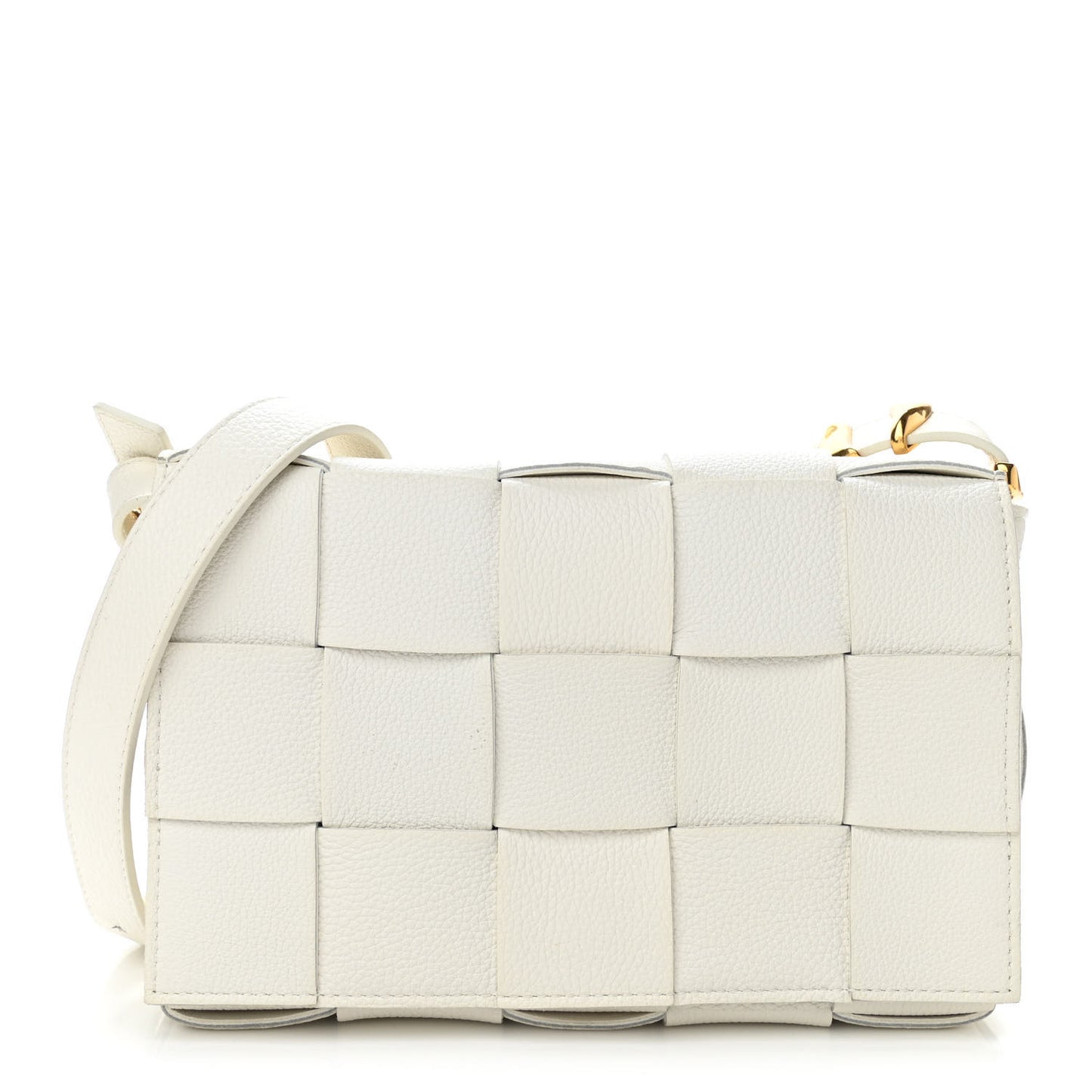 Grained Calfskin Maxi Intrecciato Cassette Crossbody Bag White