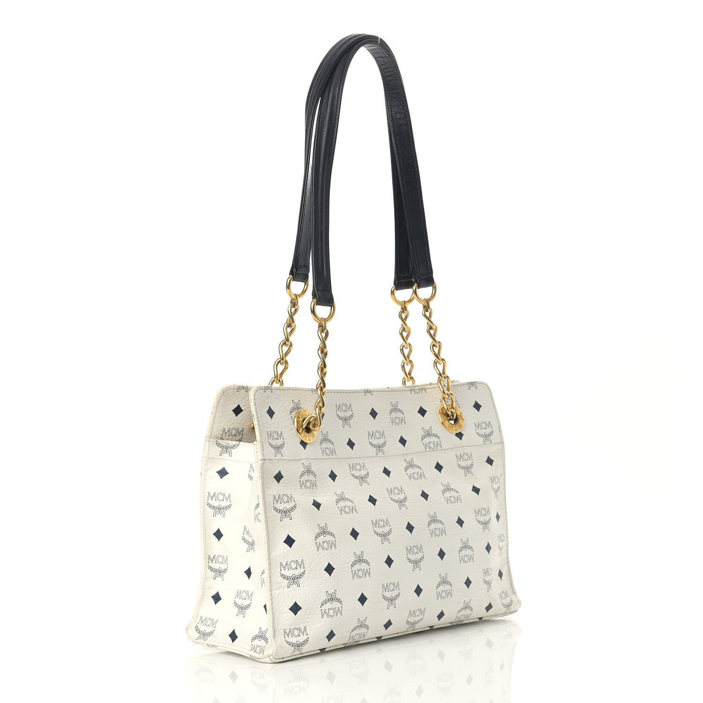 Lambskin Coated Canvas Monogram Chain Tote White