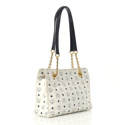 MCM Lambskin Coated Canvas Monogram Chain Tote White 3 of 15
