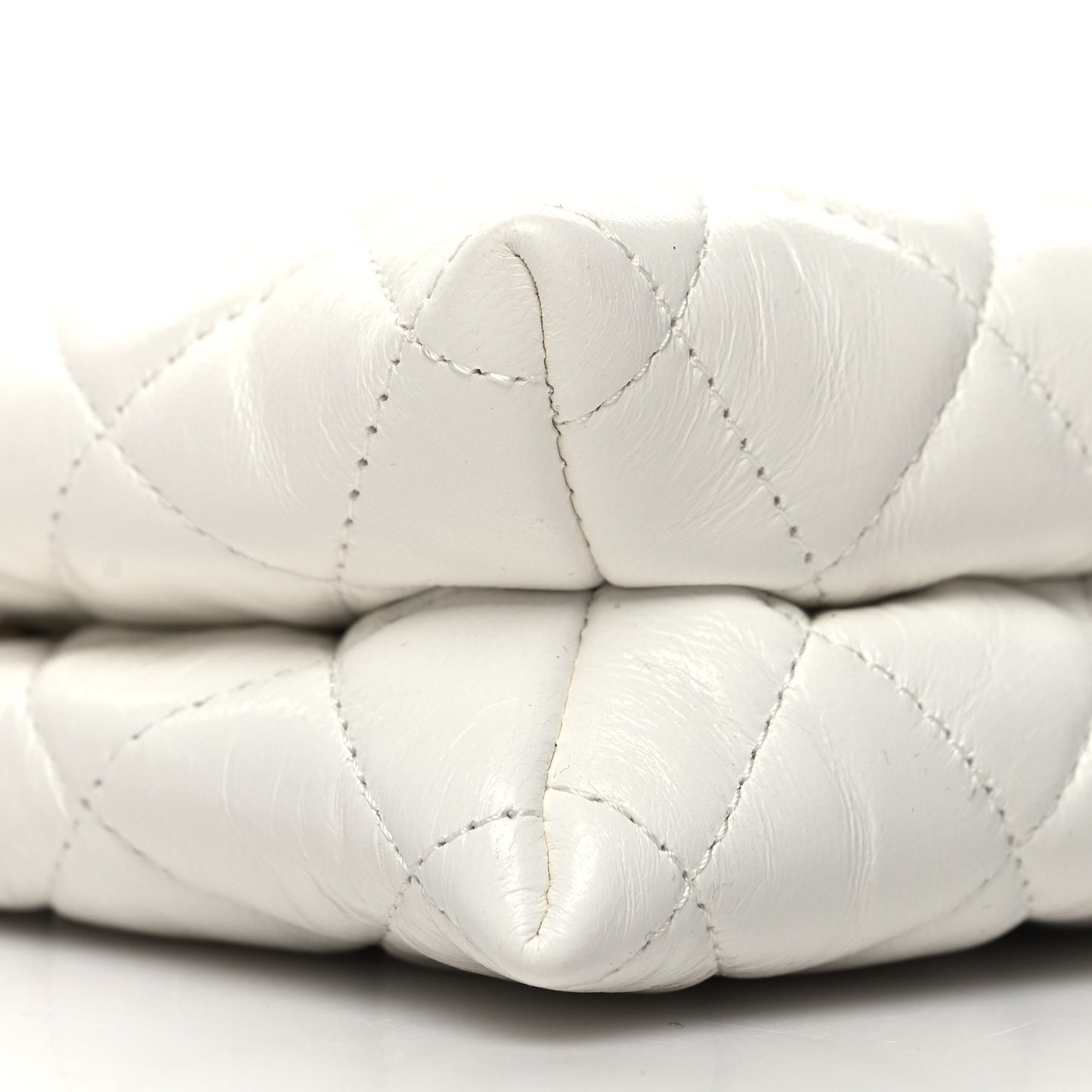 Shiny Crumpled Calfskin Quilted Clutch Bag White