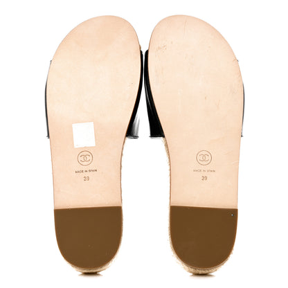 Chanel Patent Calfskin Crystal CC Espadrille Slip On Sandals 39 Black 6 of 11