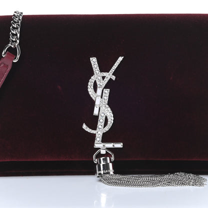 Saint Laurent Velvet Crystal Monogram Kate Tassel Shoulder Bag Burgundy 8 of 14