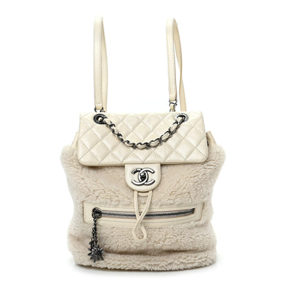 Chanel Glazed Calfskin Shearling Quilted Small Mountain Backpack Ivory 1 of 9