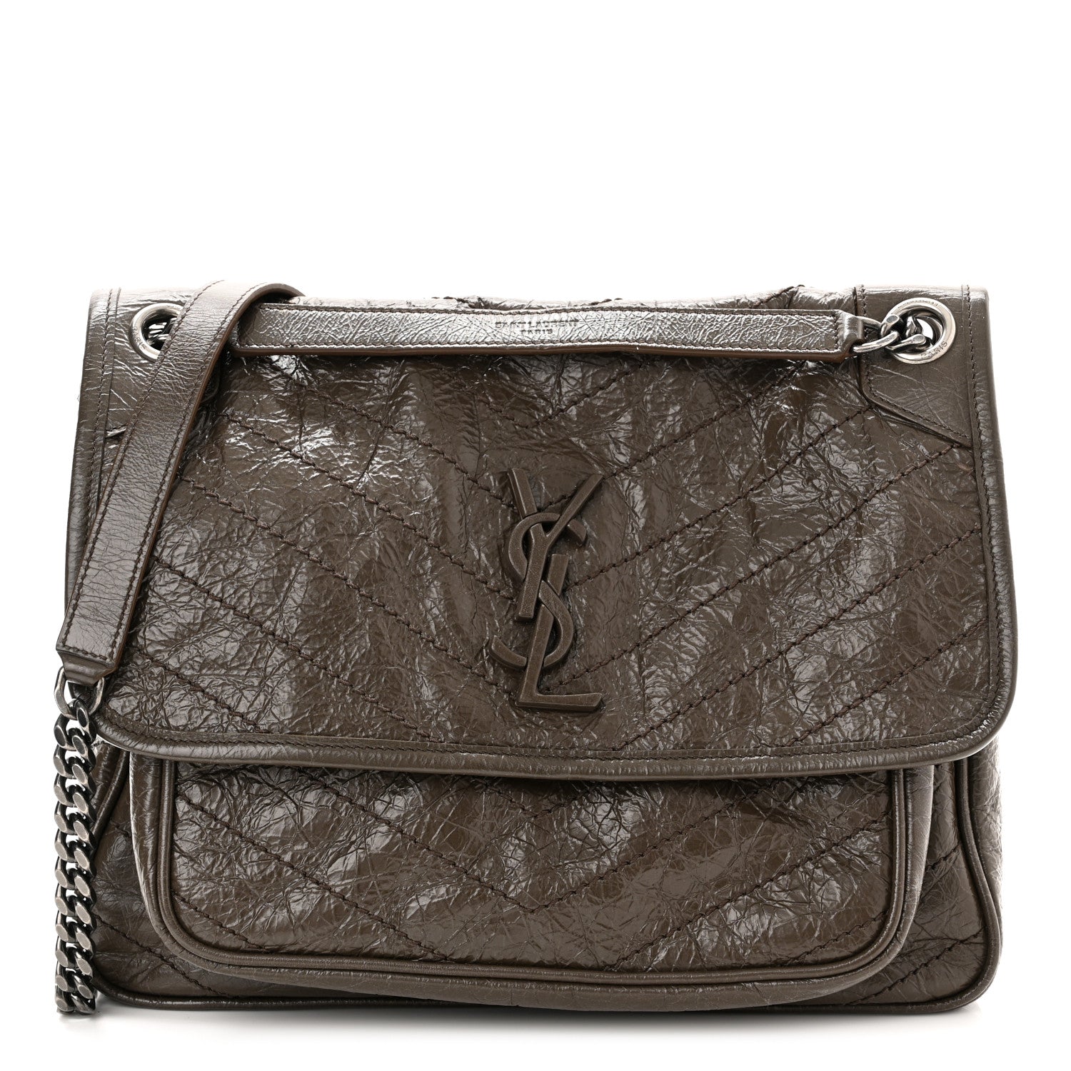 Saint Laurent Crinkled Calfskin Matelasse Monogram Medium Niki Chain Satchel Faggio 1 of 10