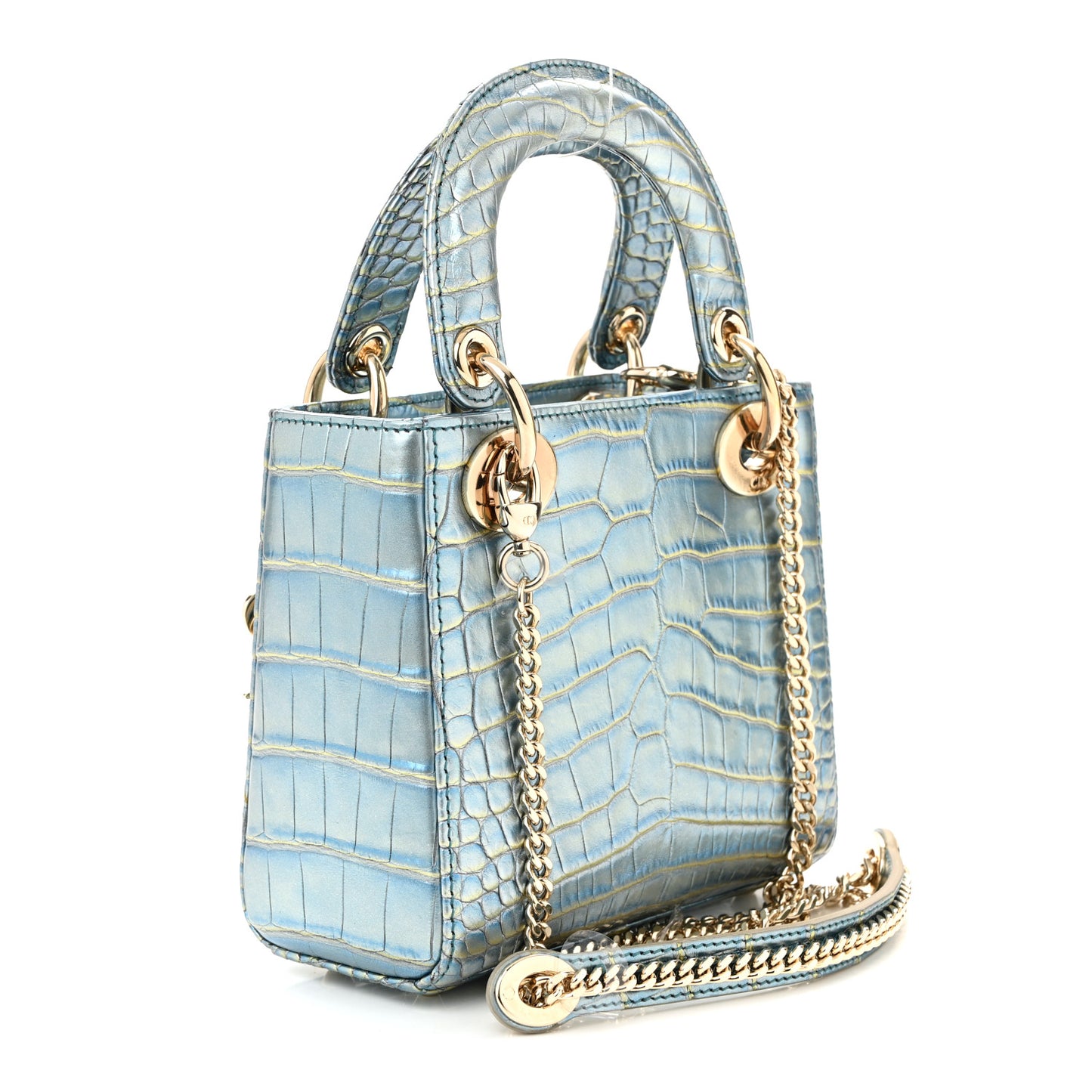 Metallic Alligator Mini Lady Dior Metal Blue