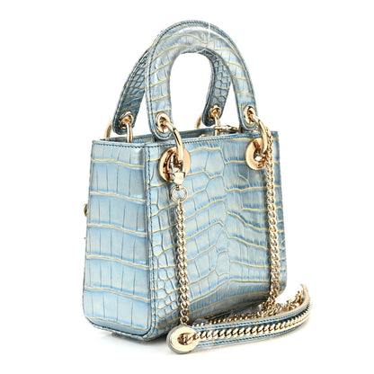 Christian Dior Metallic Alligator Mini Lady Dior Metal Blue 3 of 10